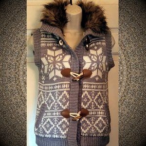 Pink Republic Brand Faux Fur Collar, Faux Sheepskin Lined Knit Vest